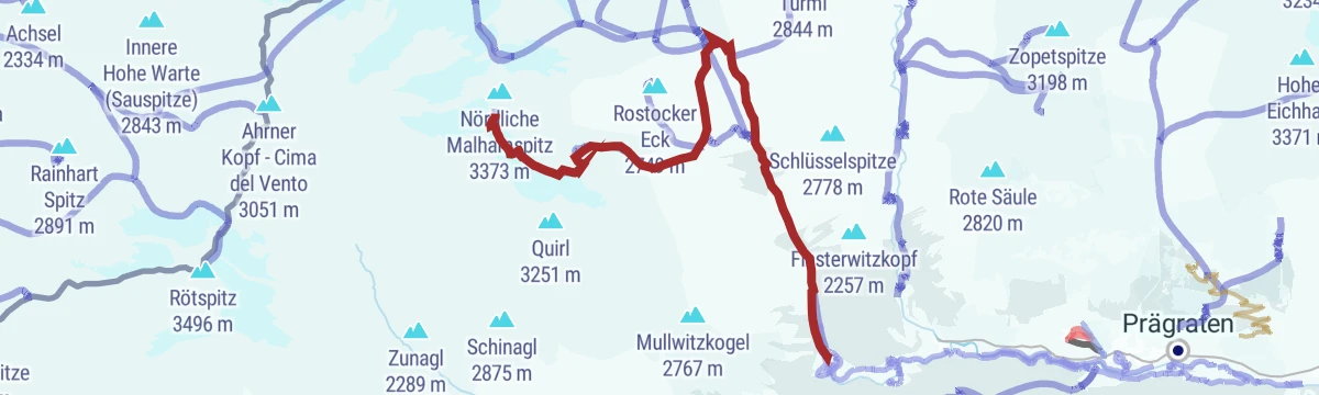 Route map: Skitour Mittlere Malhamspitze 3.360 m